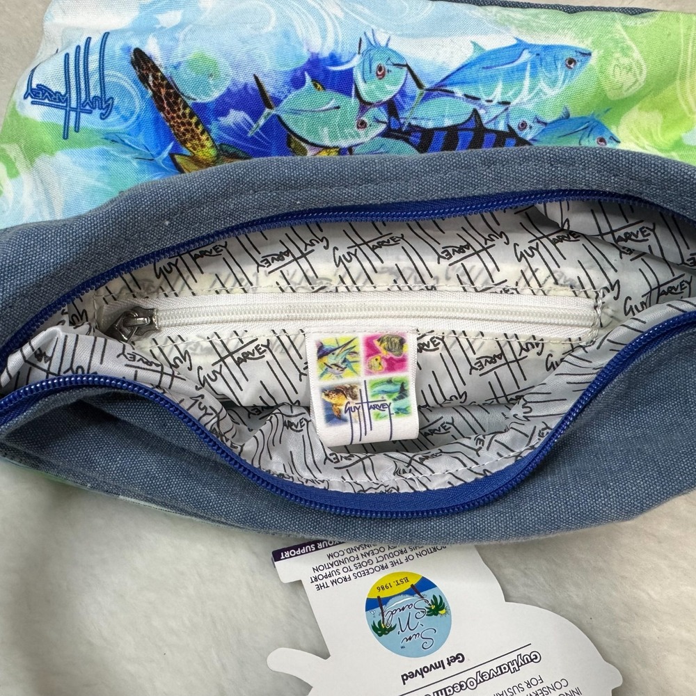 Guy Harvey Purse NWT Sea Turtle Fish Hobo Shoulder Bag Canvas Beach Tote - Picture 10 of 16